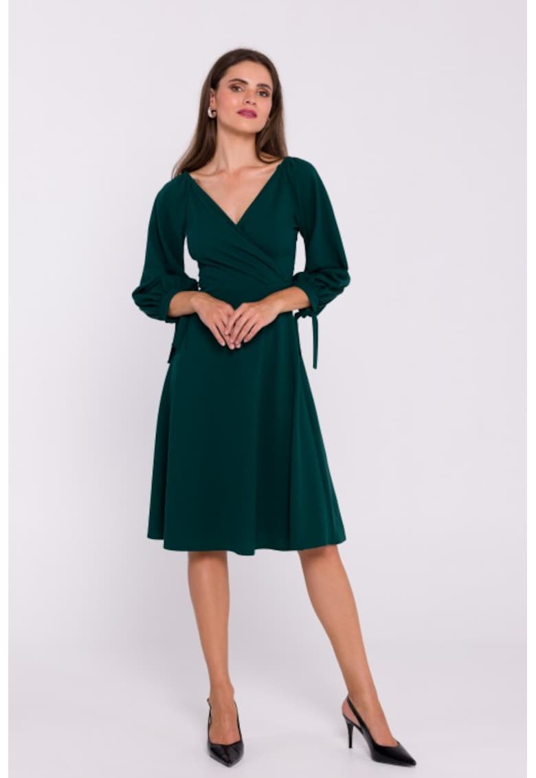 Rochie evazata cu maneci legate - Verde