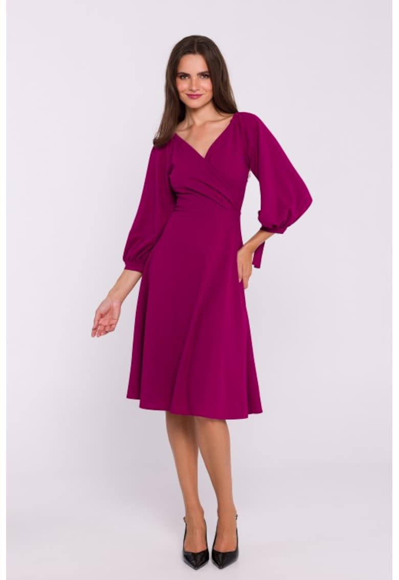 Rochie evazata cu maneci legate - Violet pruna