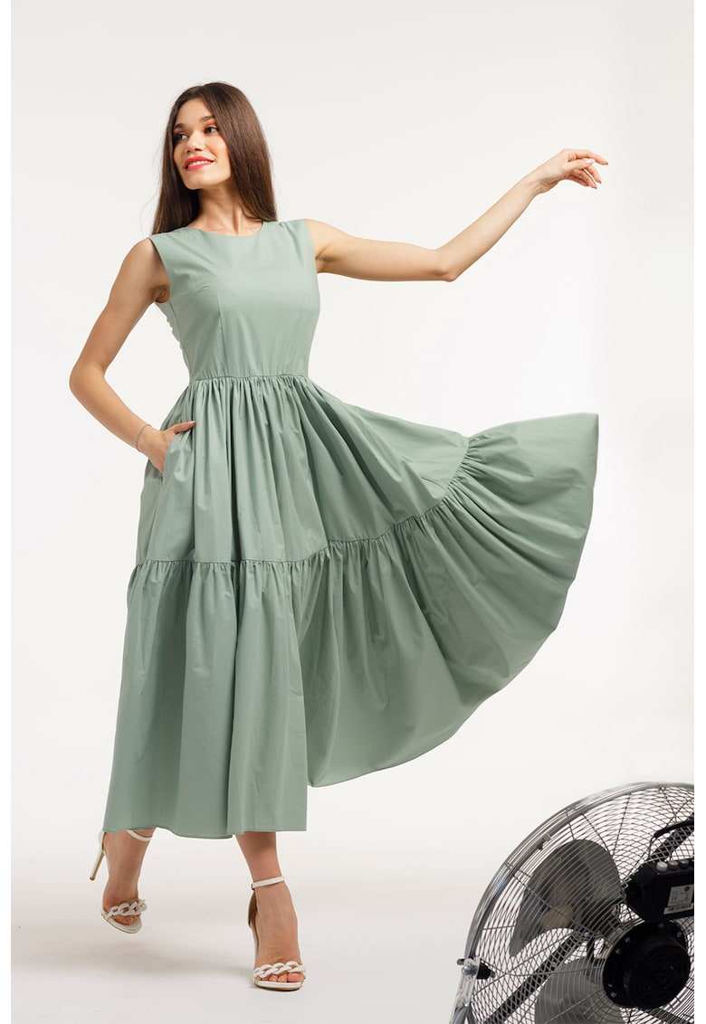 Rochie evazata fara maneci cu buzunare laterale - Verde sparanghel