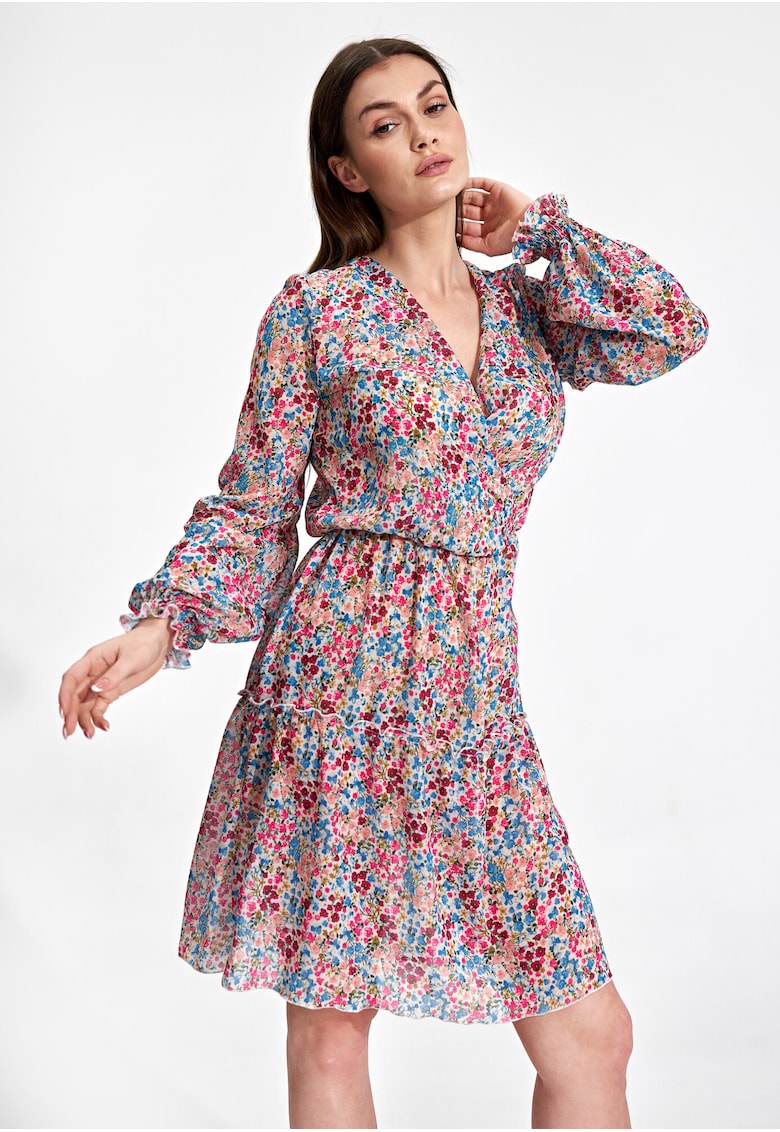 Rochie florala - cu maneci lungi - multicolor - poliester