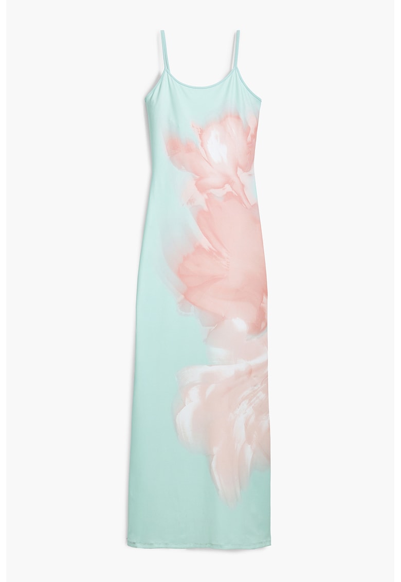 Rochie-furou din material elastic - Roz somon/Verde menta