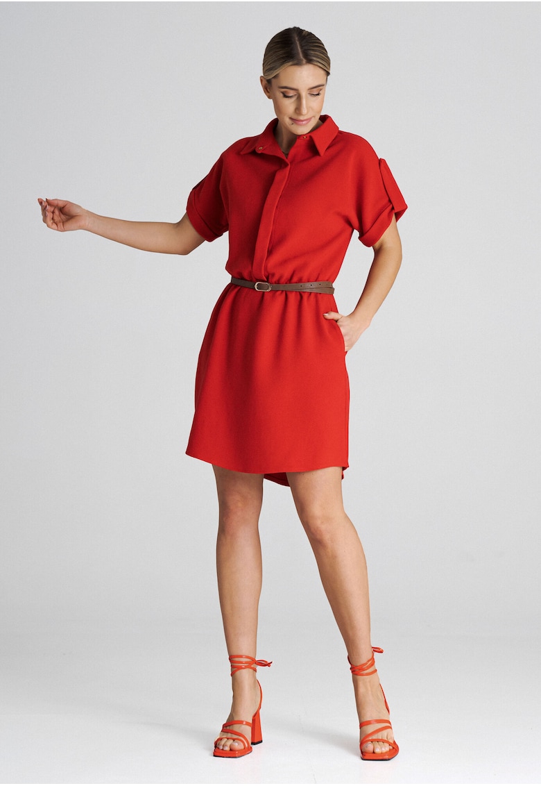 Rochie  lejera - curea rosie - poliester