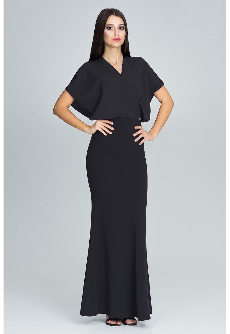 Rochie maxi M577 - neagra - eleganta - din poliester - pentru ocazii speciale -