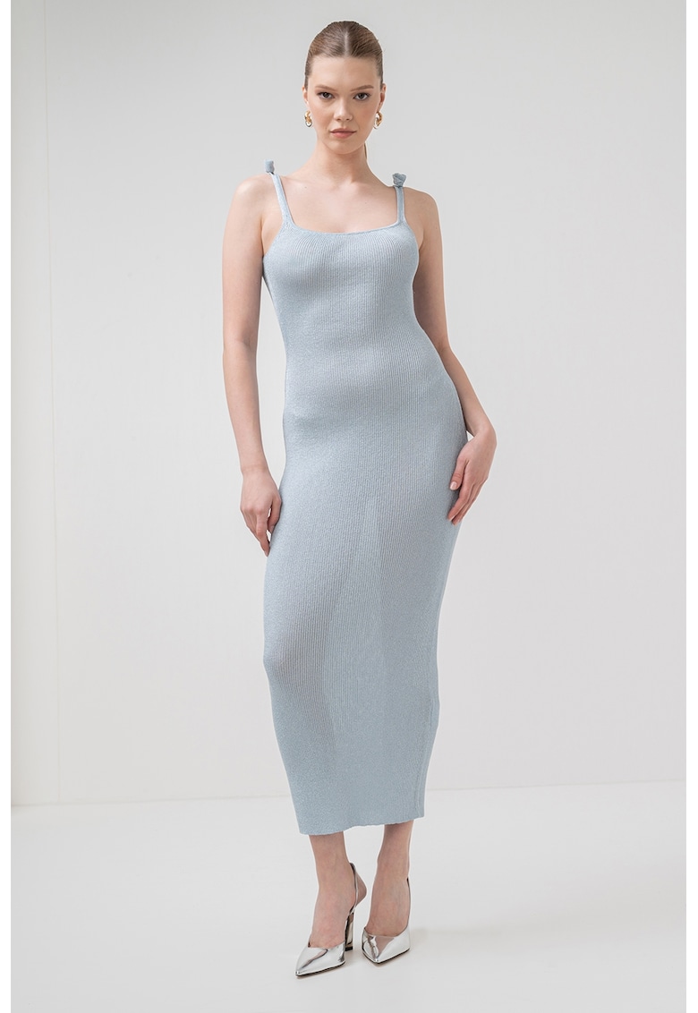 Rochie maxi cambrata cu aspect striat Porto - Albastru pastel