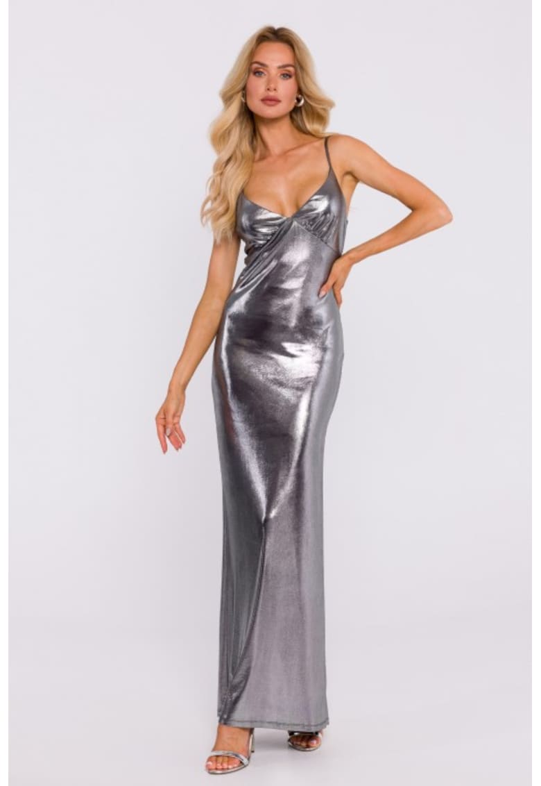 Rochie maxi cu incretire sub bust - Argintiu