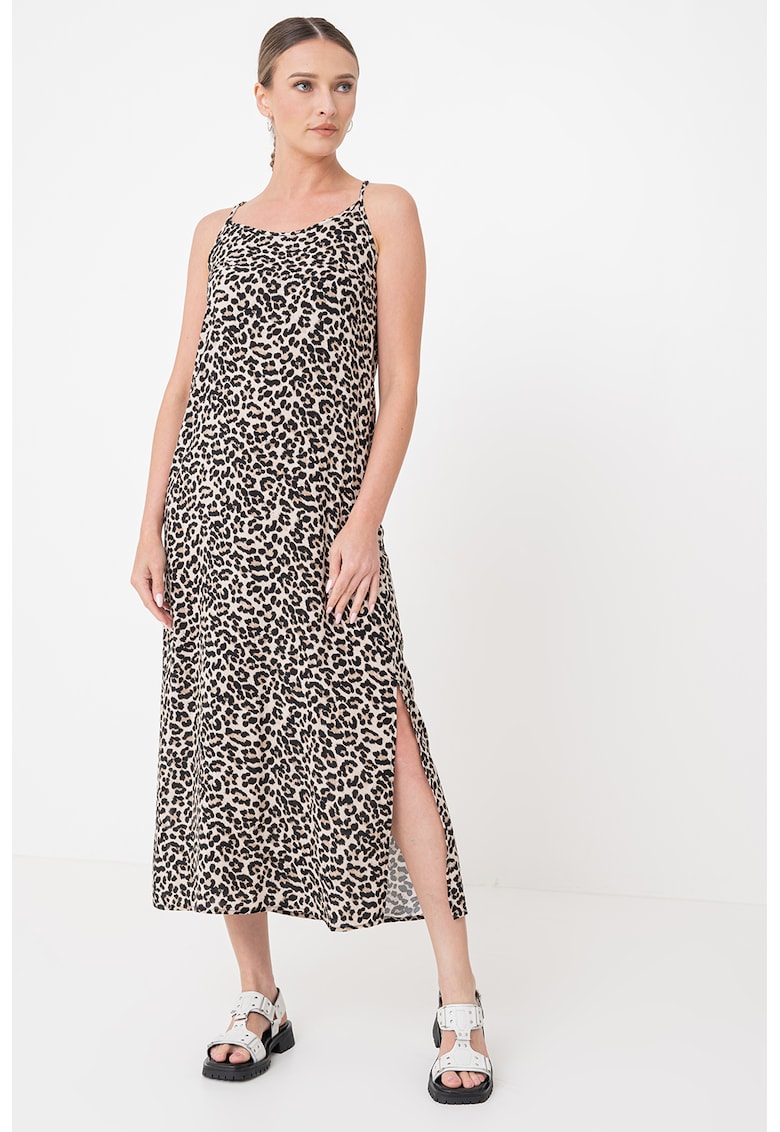 Rochie maxi cu model cu animal print - Negru/Crem
