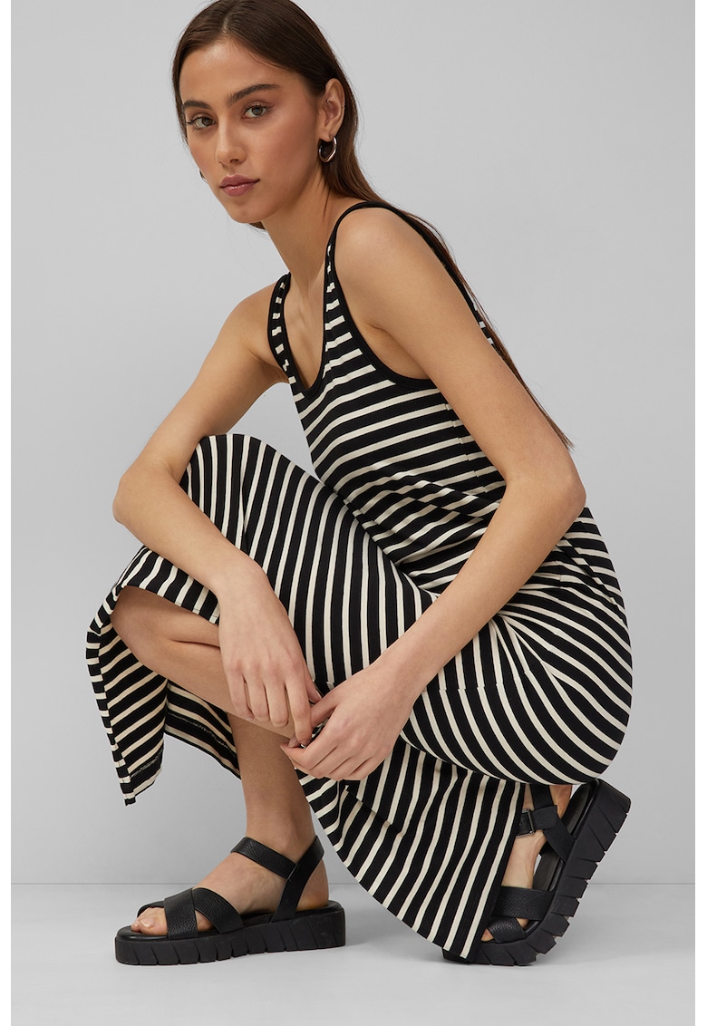 Rochie maxi cu model in dungi - Alb/Negru