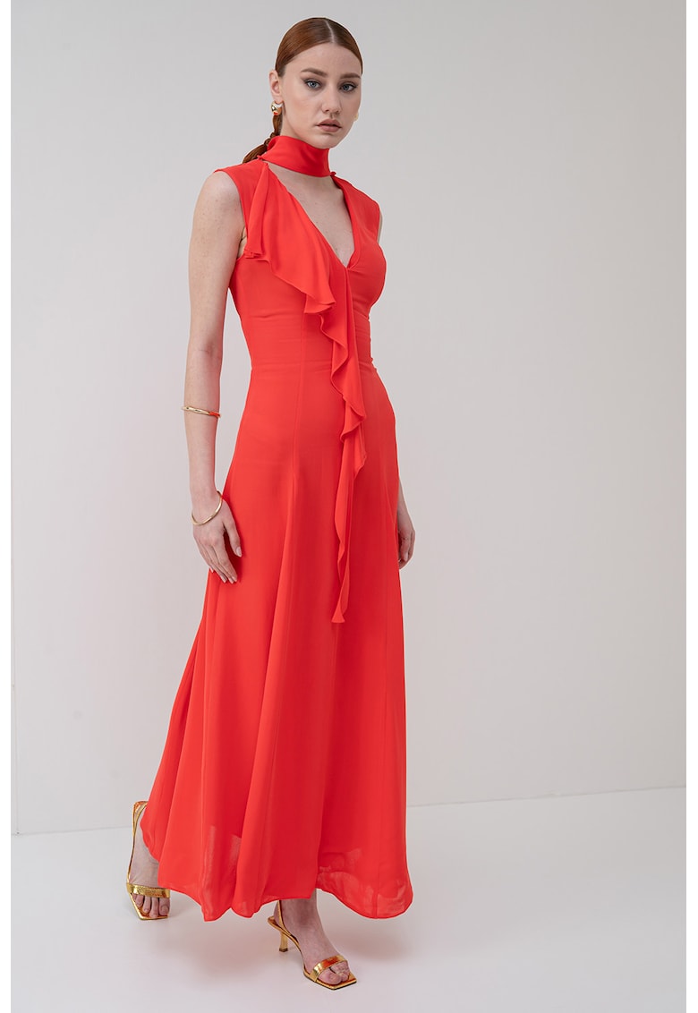 Rochie maxi cu prindere la decolteu - Rosu vermillion