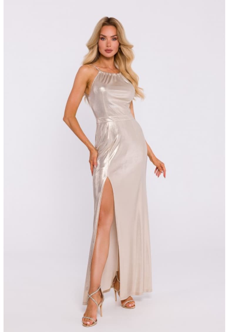 Rochie maxi cu slit inalt - Champagne Gold