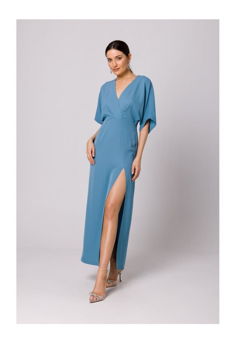 Rochie maxi cu taietura frontala - - Albastru deschis