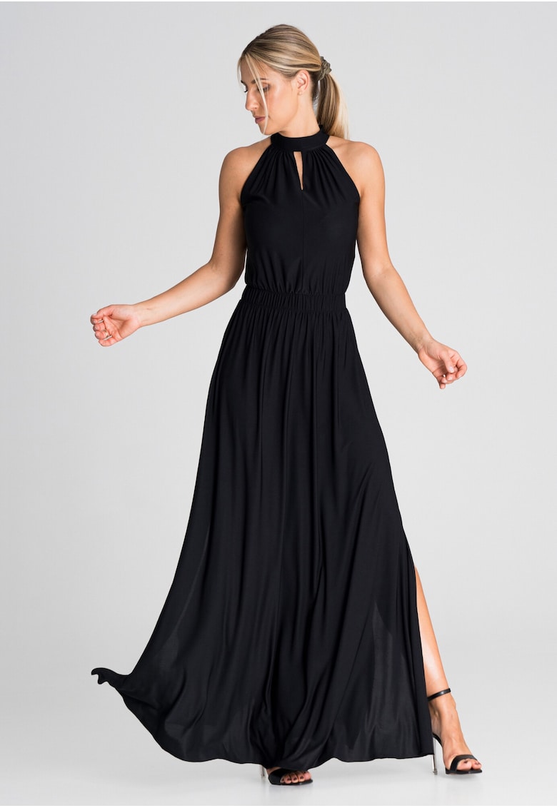 Rochie maxi eleganta neagra - fara maneci - poliester -