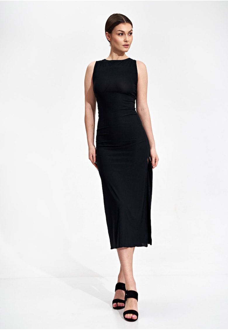 Rochie maxi neagra - fara maneci - poliester - elastan