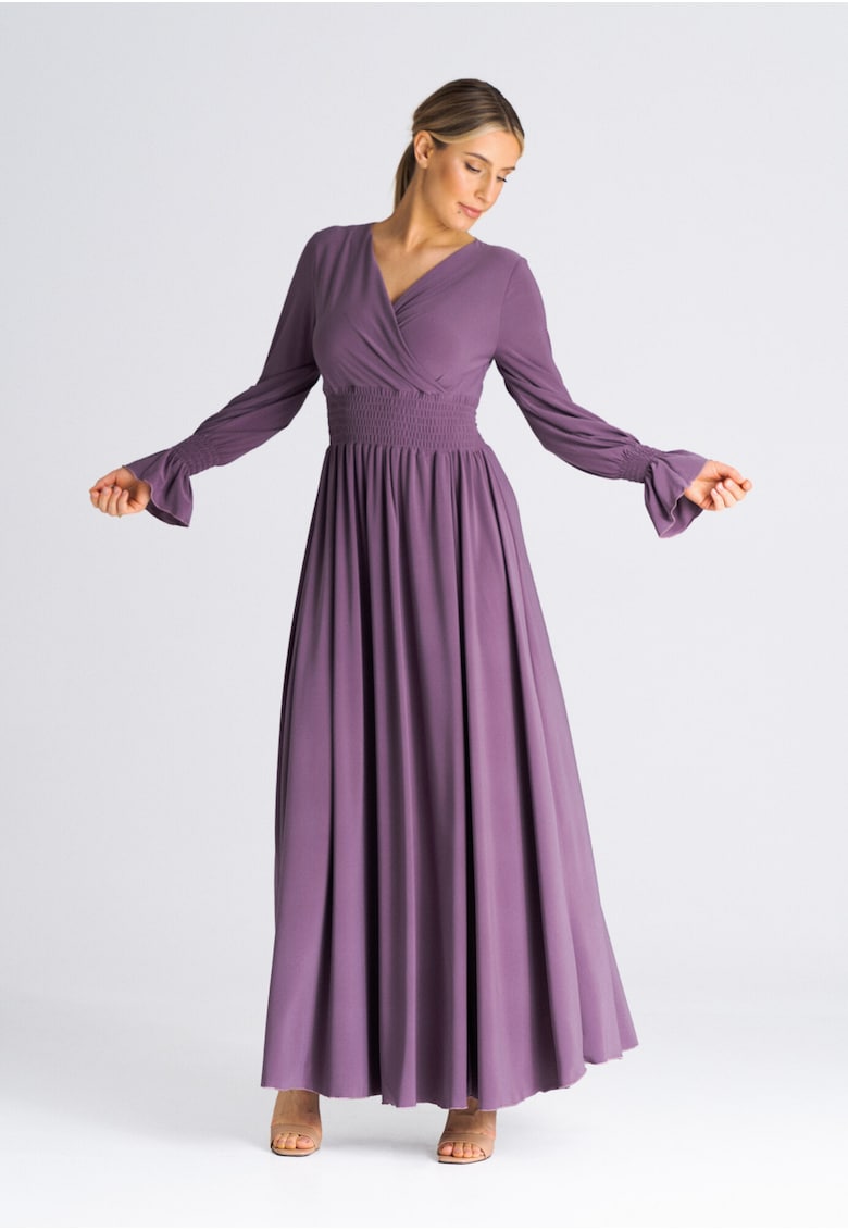 Rochie maxi violet - maneci lungi - din poliester -