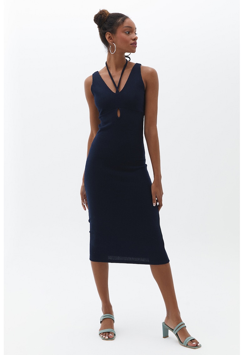 Rochie midi cambrata cu sireturi - Albastru ultramarin