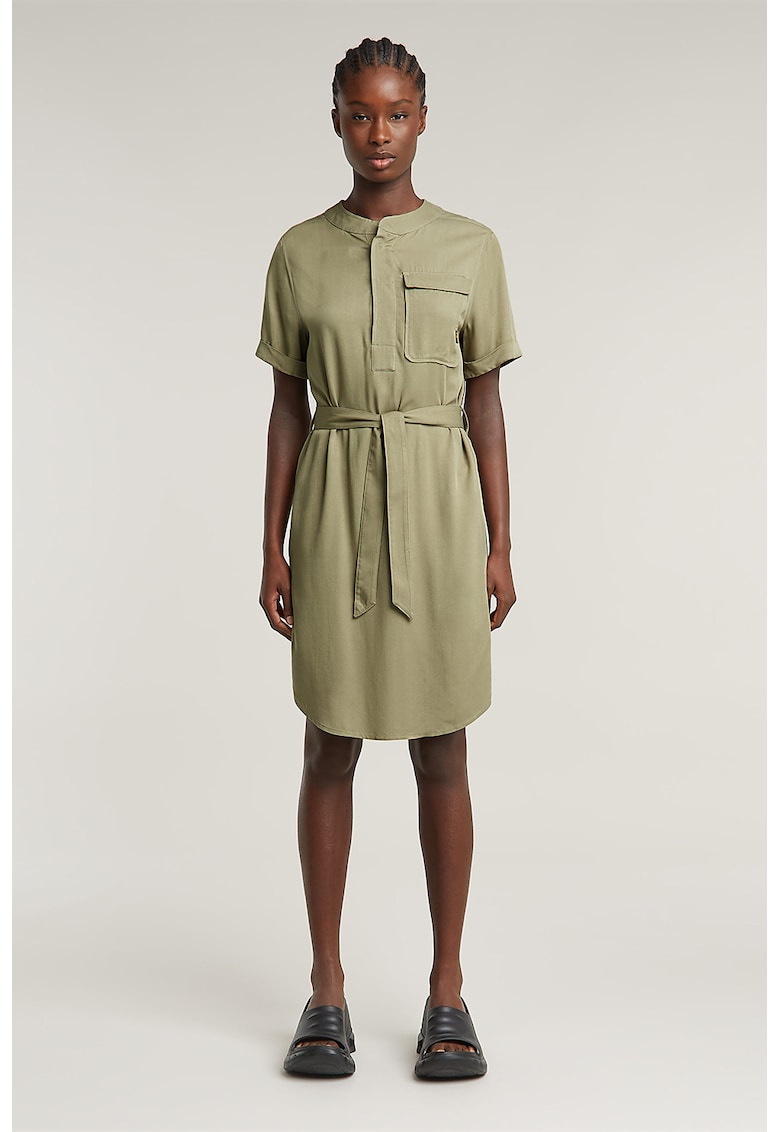 Rochie midi cu buzunar pe piept - Verde pal