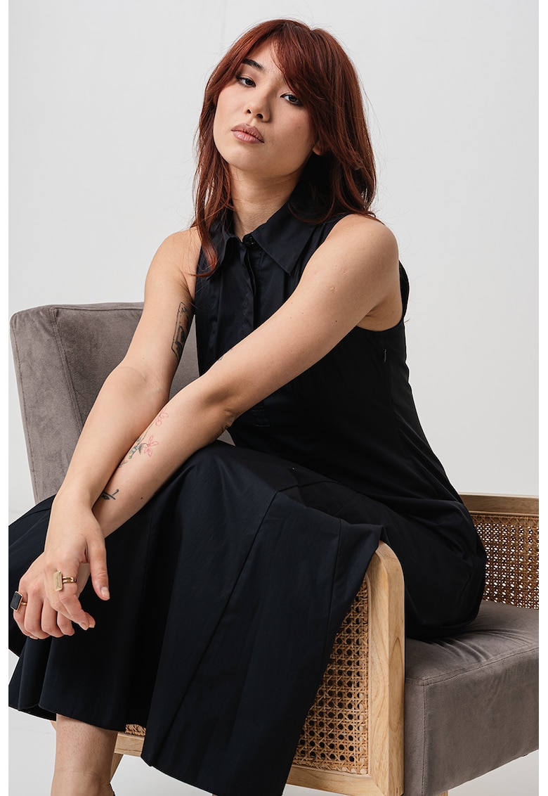Rochie midi cu buzunare laterale - Negru