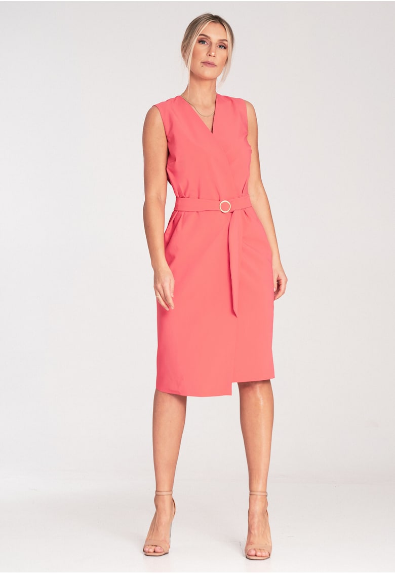 Rochie midi cu centura - poliester