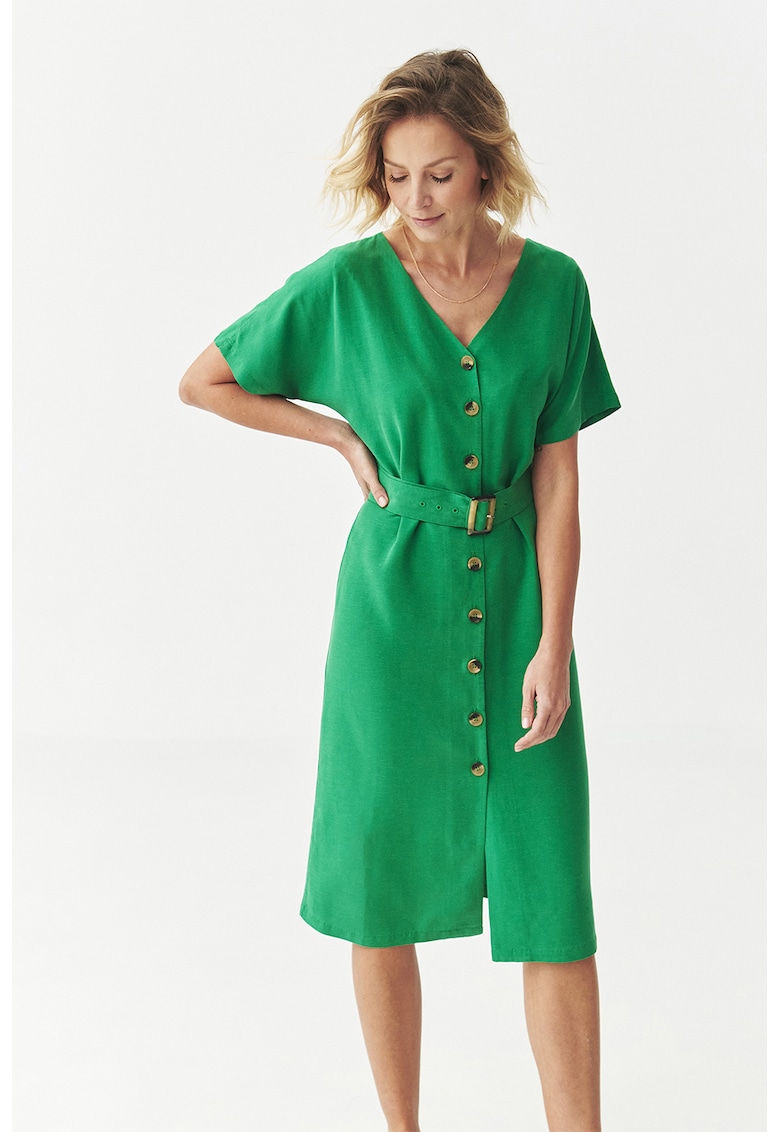 Rochie midi cu croiala dreapta si decolteu in V - Verde