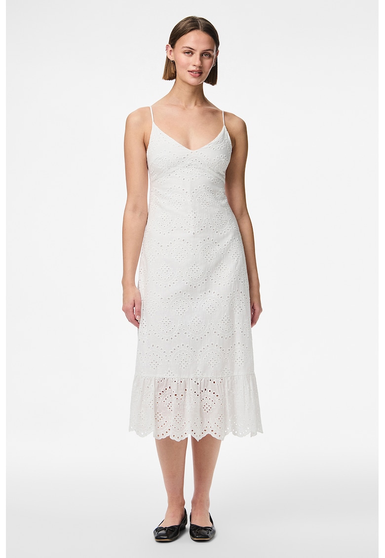Rochie midi cu dantela Sangallo - Alb
