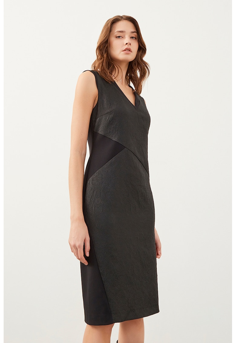 Rochie midi cu decolteu in V - Negru