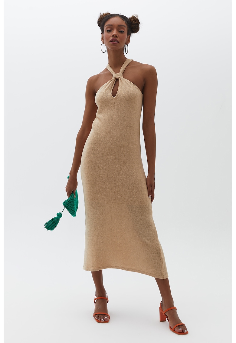Rochie midi cu decupaj - Bej