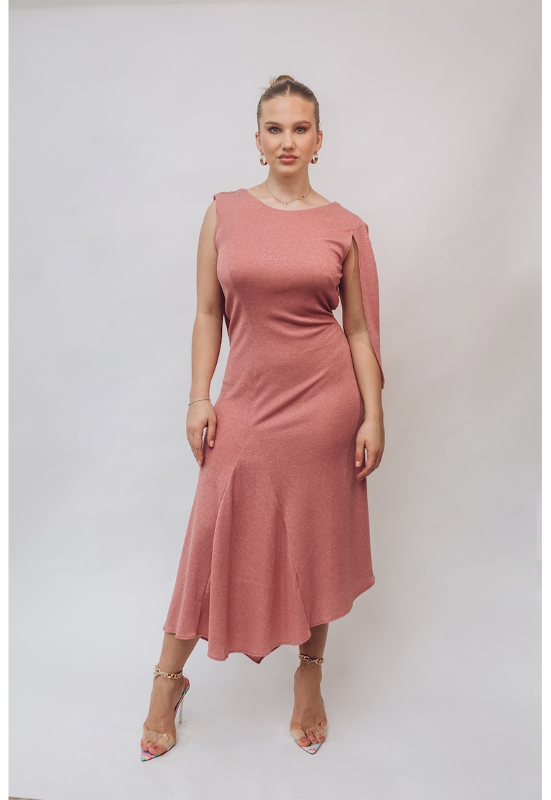 Rochie midi cu decupaj pe spate - Roz prafuit