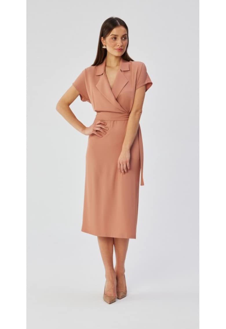 Rochie midi cu guler - roz