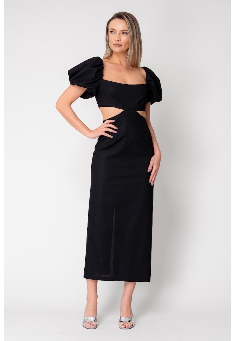 Rochie midi cu maneci bufante Black 16630 - Negru