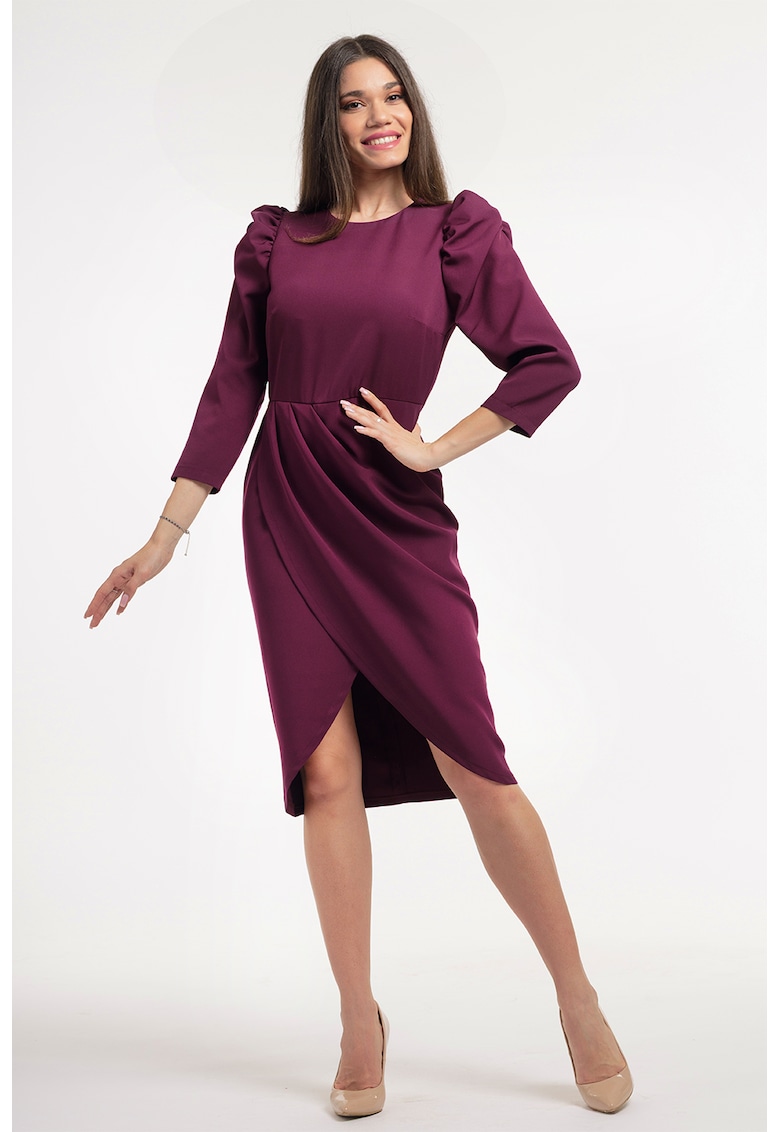 Rochie midi cu maneci bufante - Violet tyrian