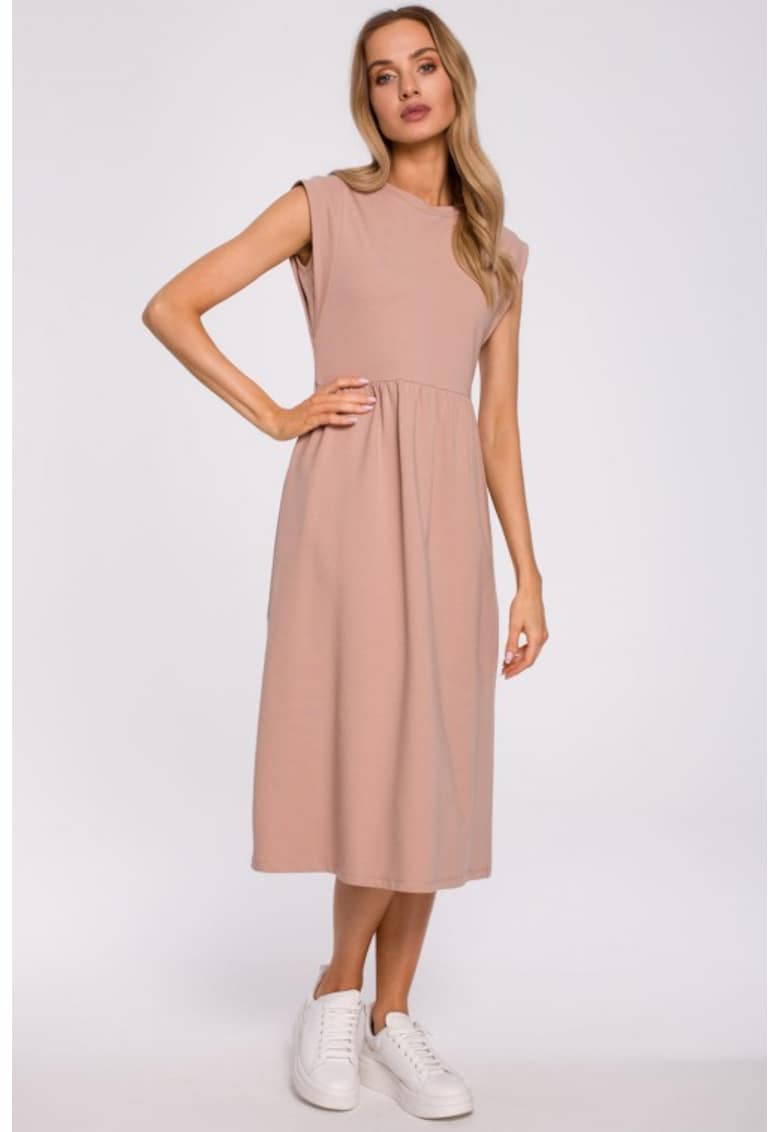 Rochie midi cu maneci decorative - - Bej
