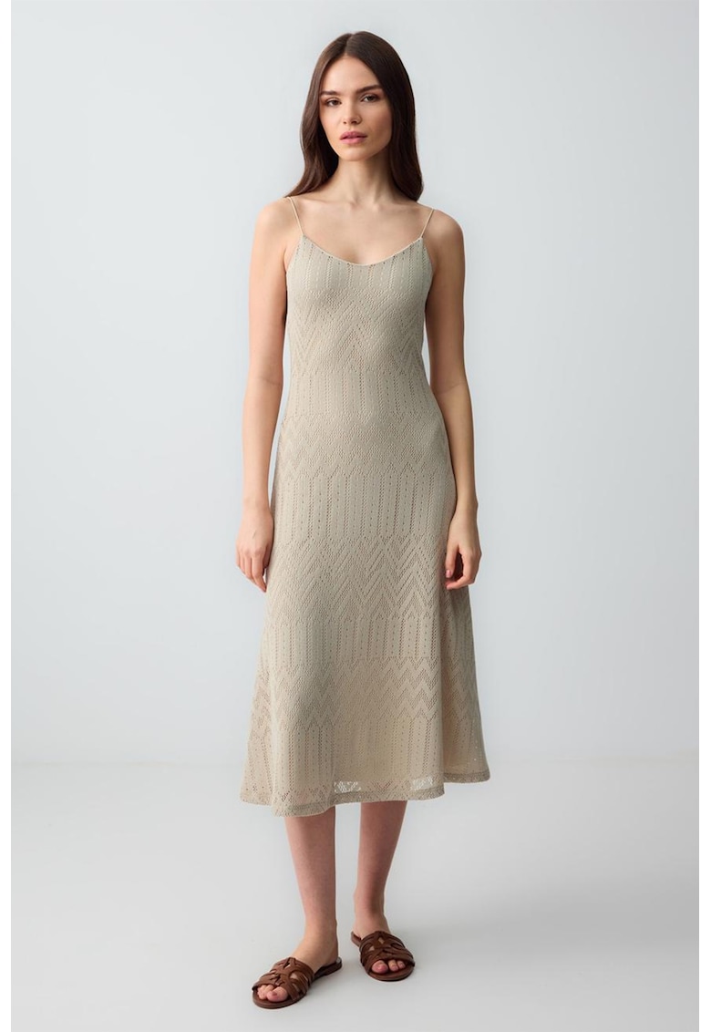 Rochie midi cu model crosetat - Bej deschis
