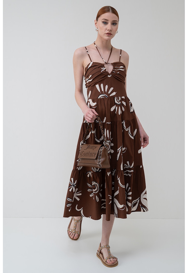 Rochie midi cu model stratificat - Maro/Alb murdar