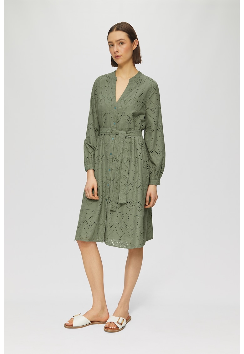 Rochie midi cu model uni si cordon in talie - Verde sparanghel