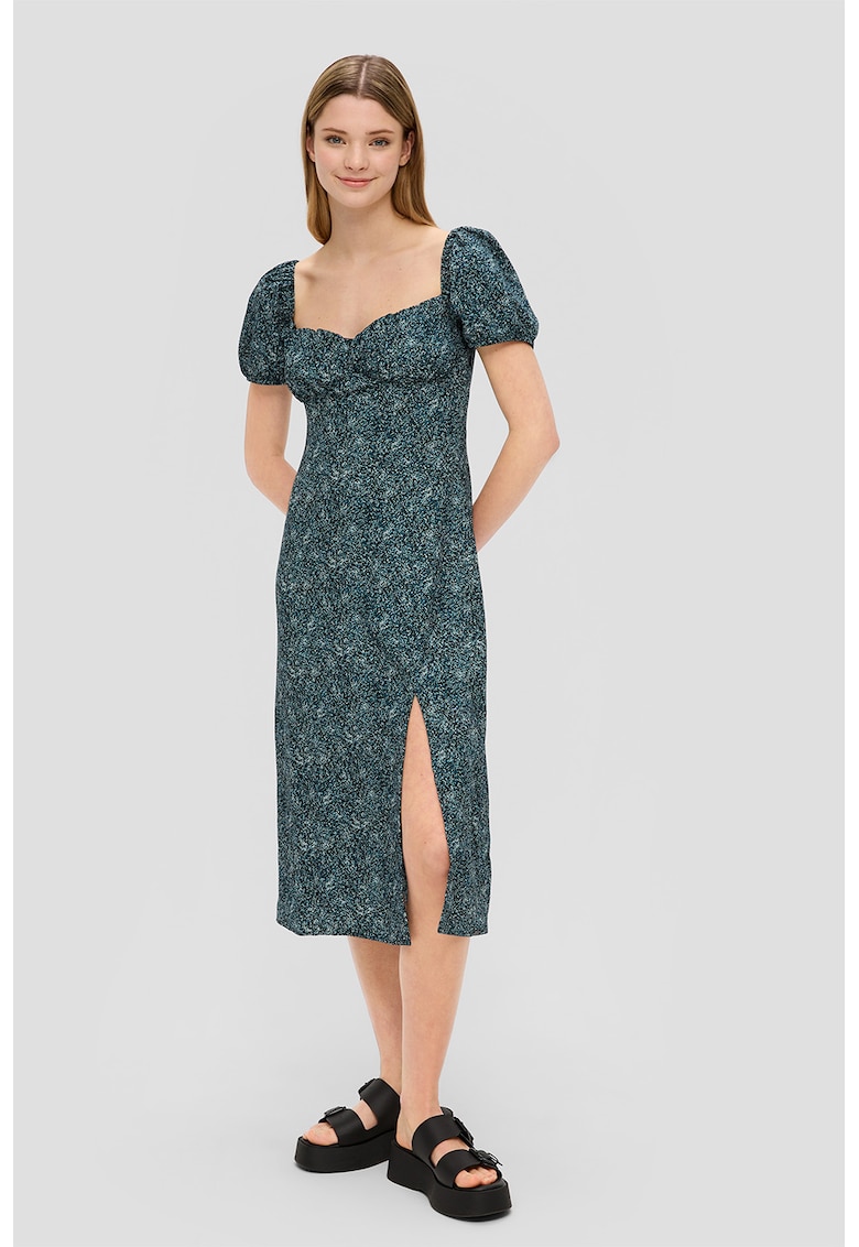 Rochie midi cu slit lateral - Albastru petrol