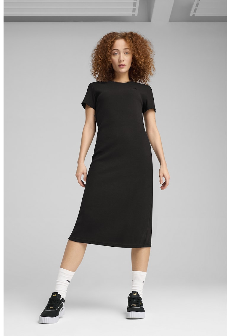 Rochie midi cu slituri pe partea din spate - Negru