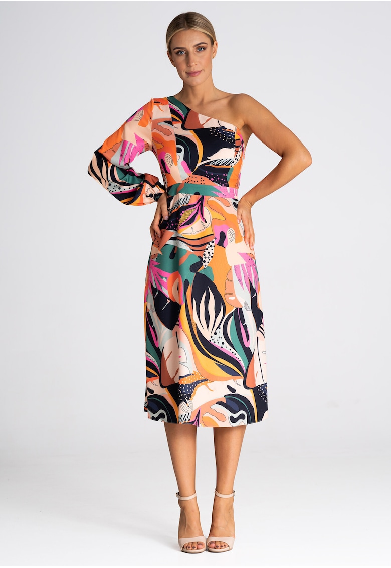 Rochie midi design elegant - multicolor - textil