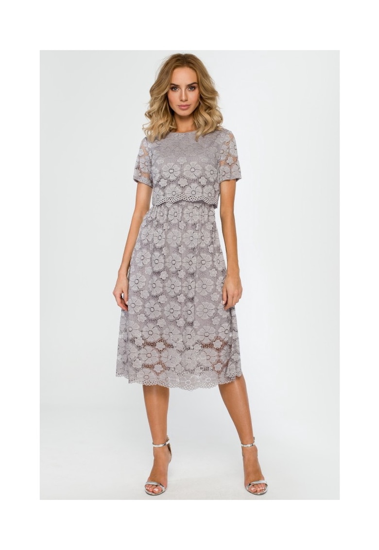 Rochie midi din dantela - Nylon/Elastan - Gri