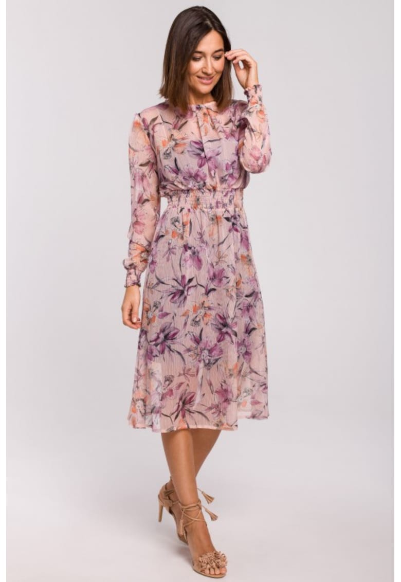 Rochie midi din sifon cu maneci lungi - - Violet/Roz