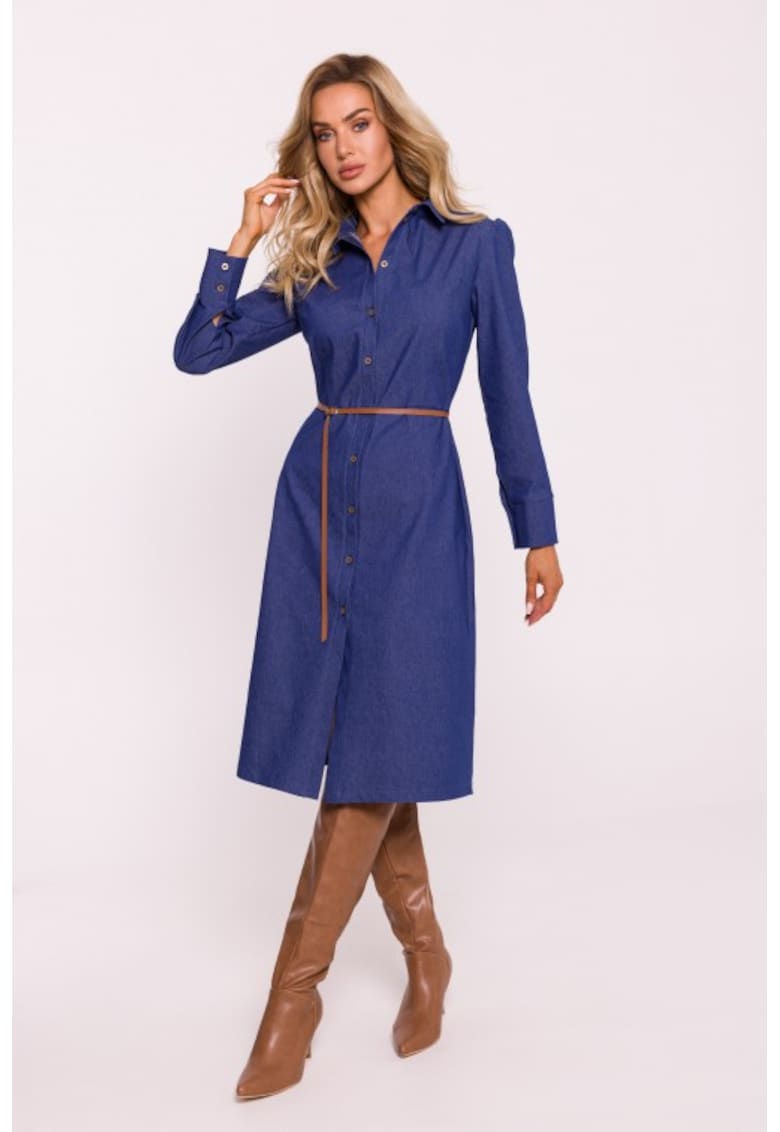Rochie midi tip camasa - Albastru