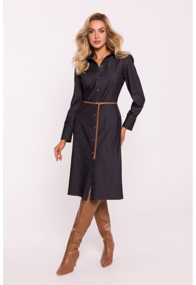 Rochie midi tip camasa - Gri grafit