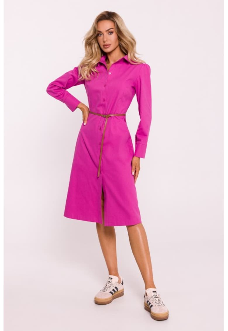 Rochie midi tip camasa - Roz