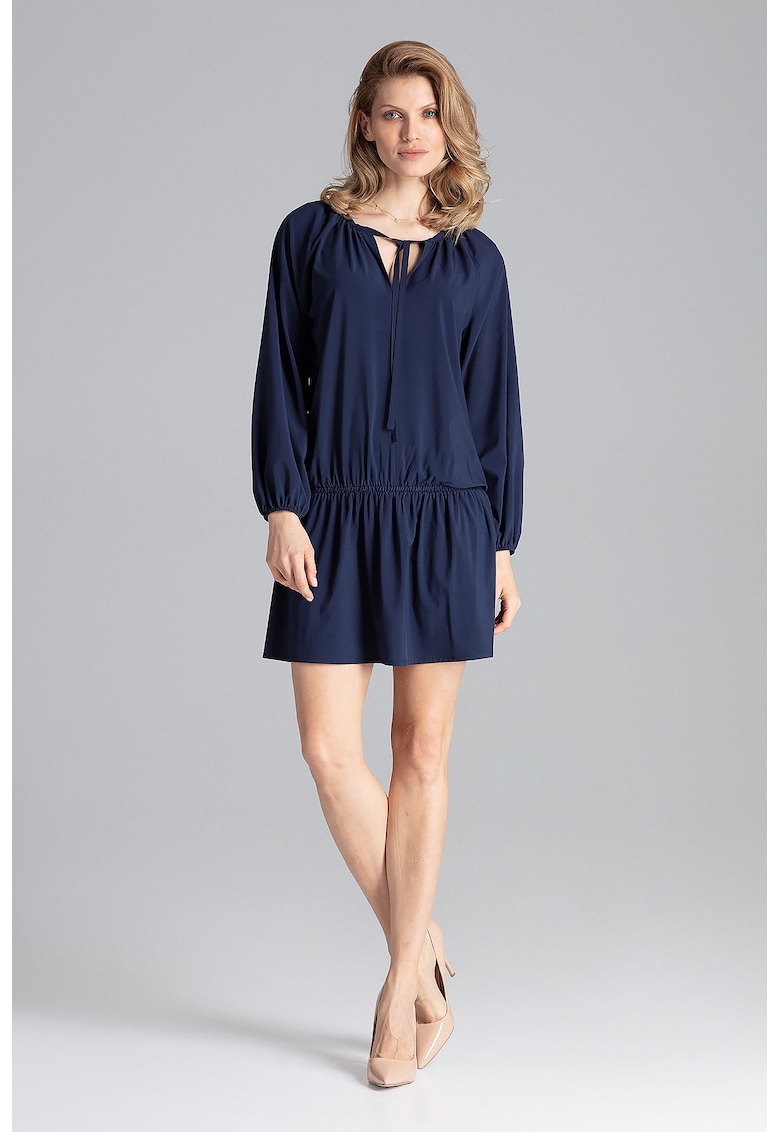 Rochie mini - bleumarin - volane - poliester