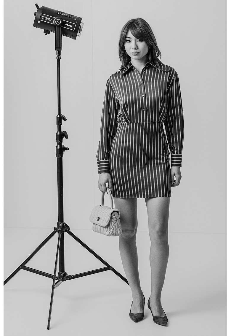 Rochie mini cambrata cu dungi - Albastru inchis/Roz pal