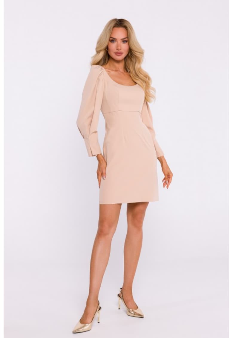 Rochie mini cu decolteu adanc - - Bej