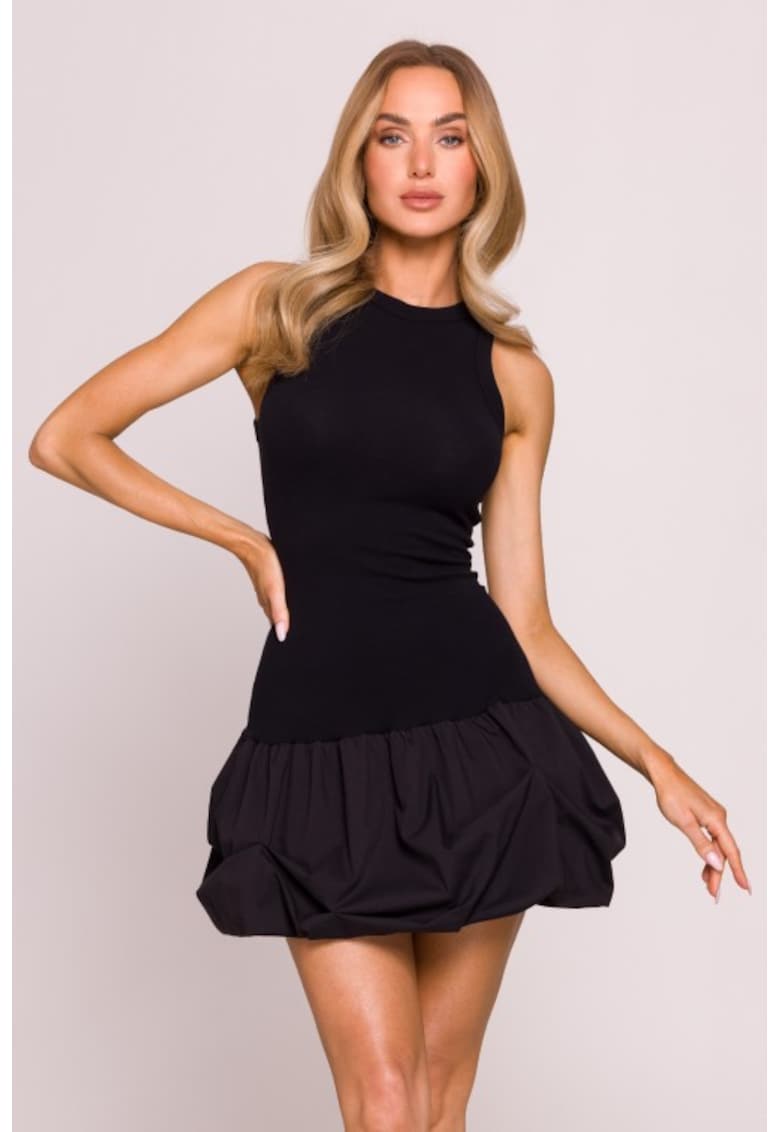 Rochie mini cu fusta creponata - - Negru