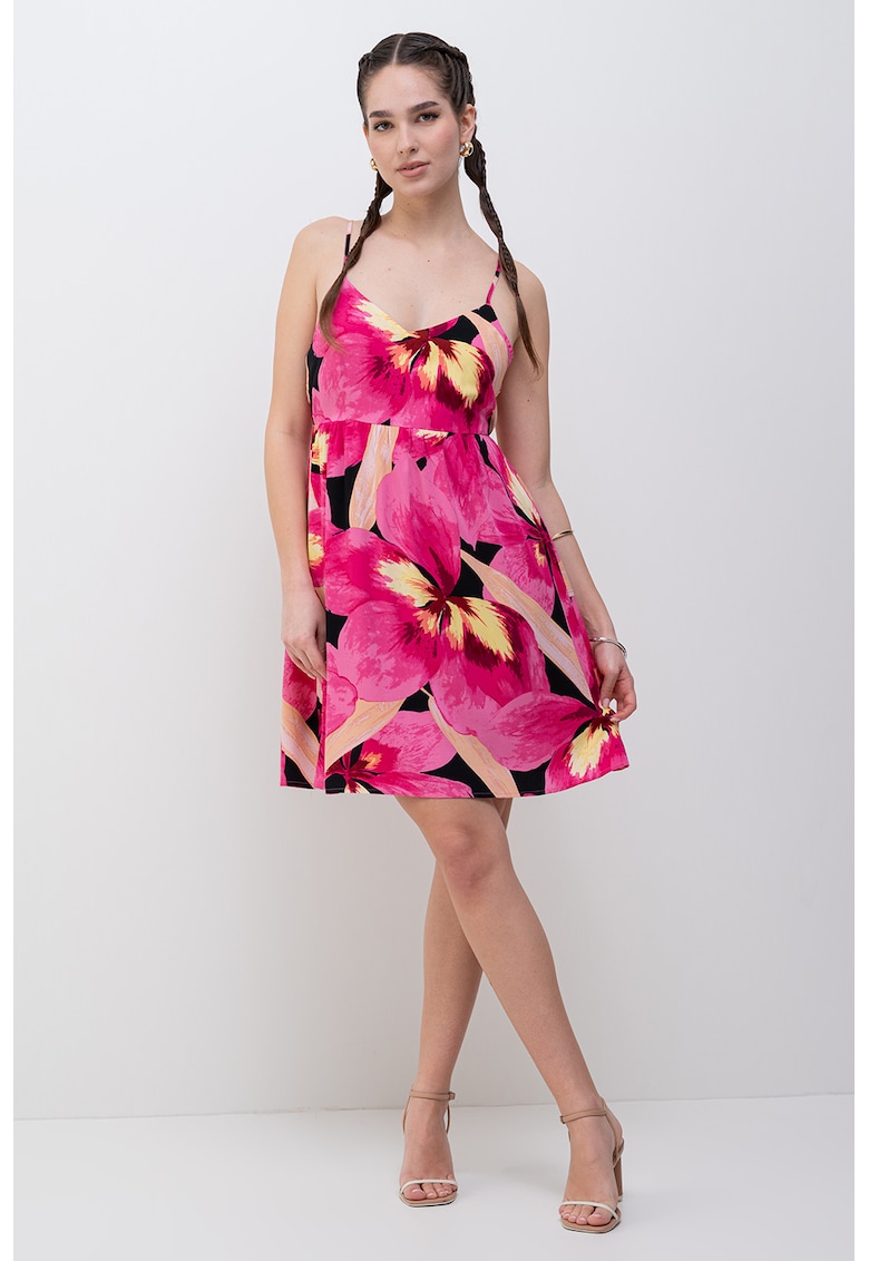 Rochie mini cu imprimeu floral - Negru/Galben/Roz