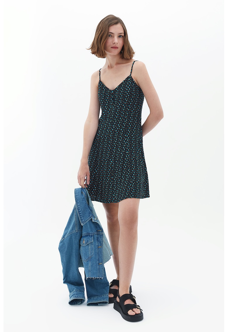 Rochie mini cu imprimeu floral - Negru/Turcoaz