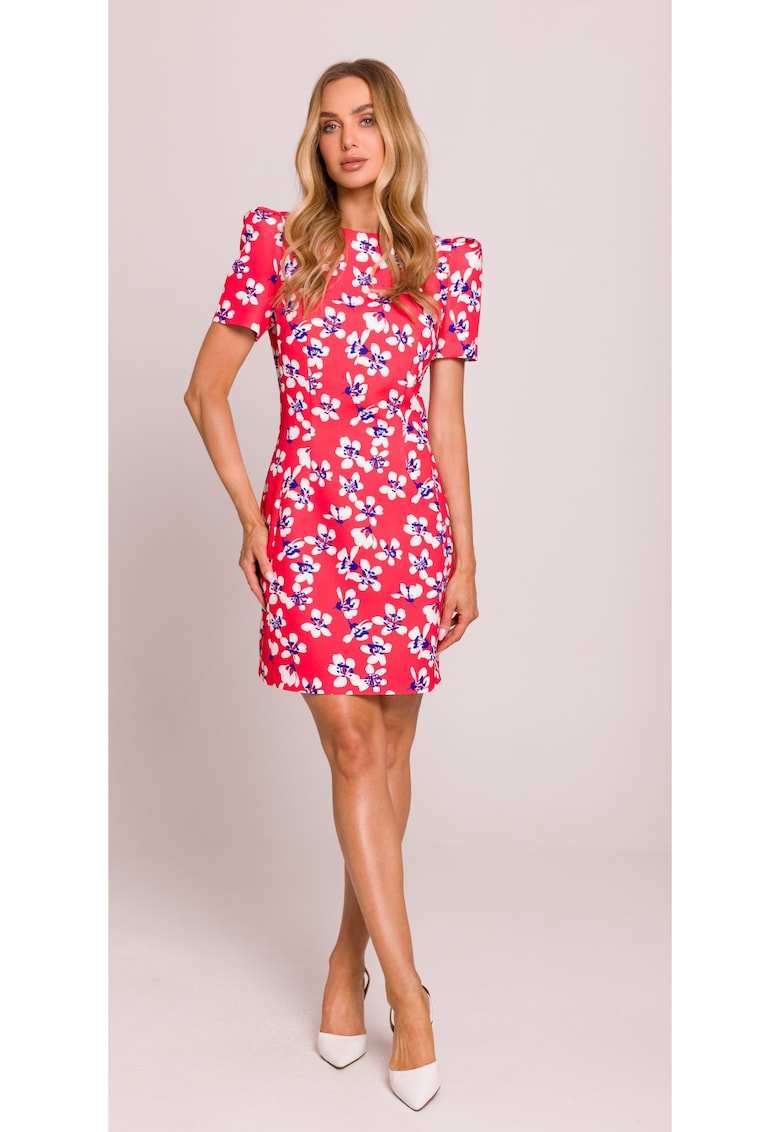 Rochie mini cu imprimeu si maneci decorative - - Rosu/Alb/Albastru