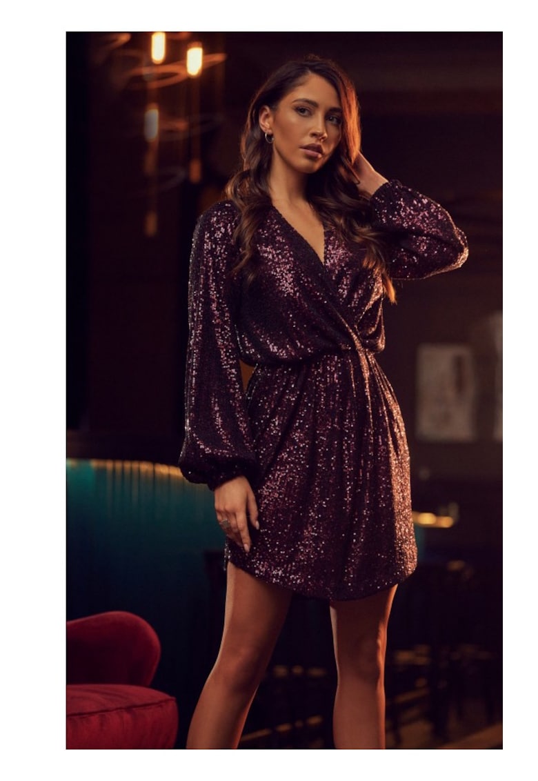Rochie mini cu paiete - Visiniu
