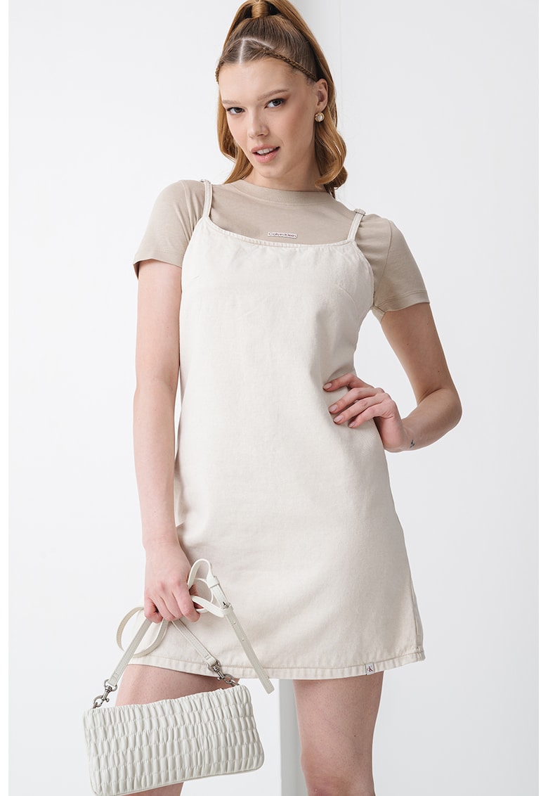 Rochie mini din amestec de lyocell - Crem